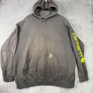 Carhartt Loose Fit Heavyweight Hooded‎ Sweatshirt Gray 2XL Full Zip Logo Sleeve